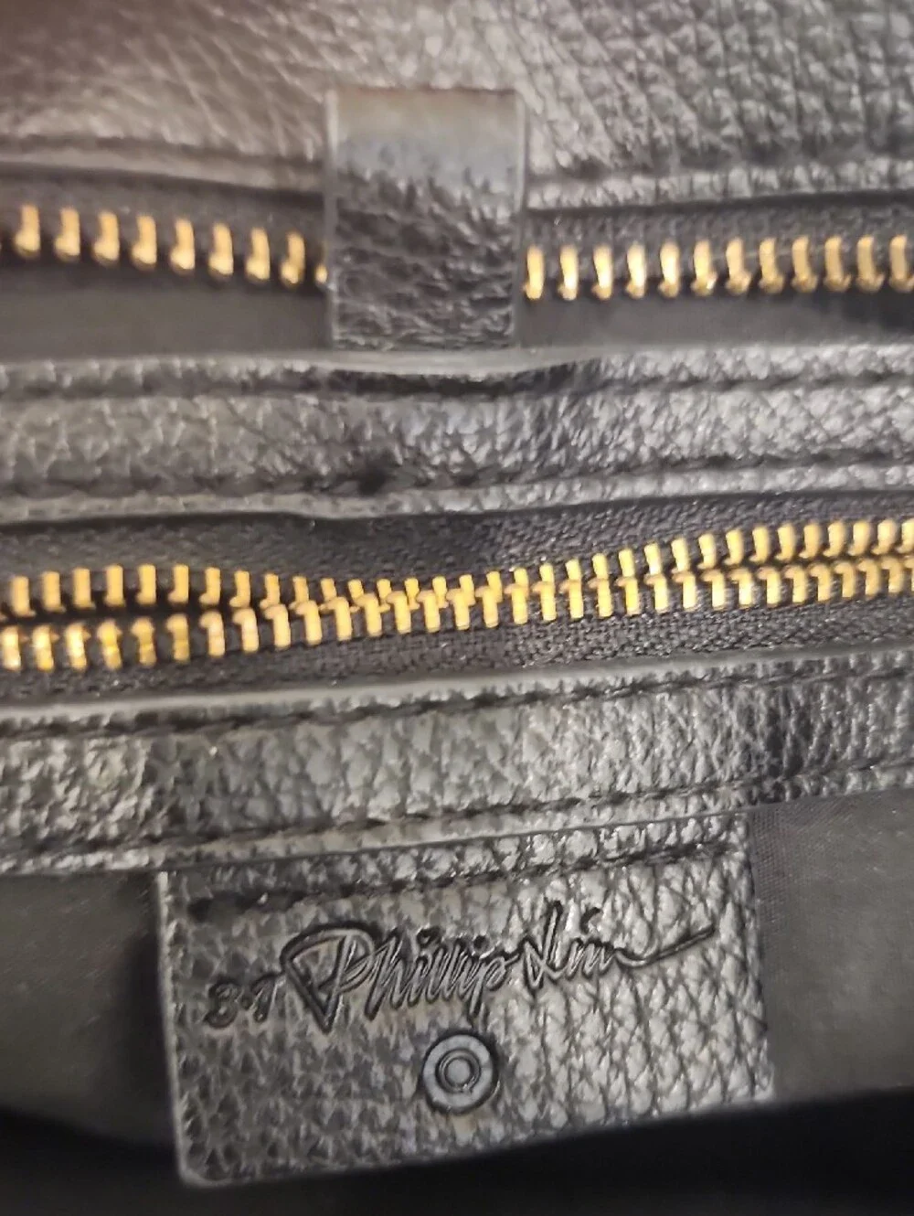 Black Leather Satchel Handbag with Gold Hardware